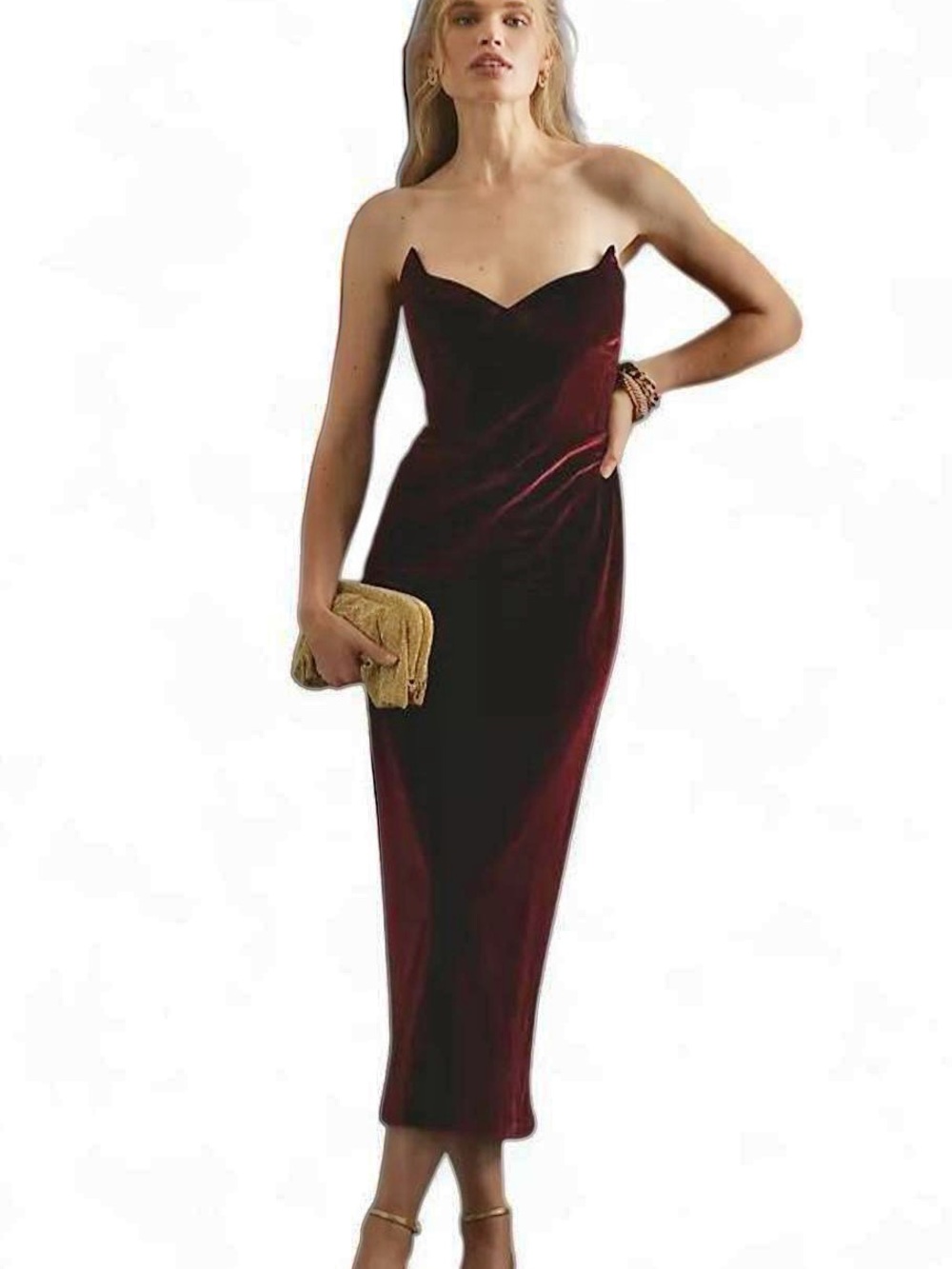 Bardot x Anthropologie NEW w/ tag Strapless Velvet Velour Midi Bodycon Dress